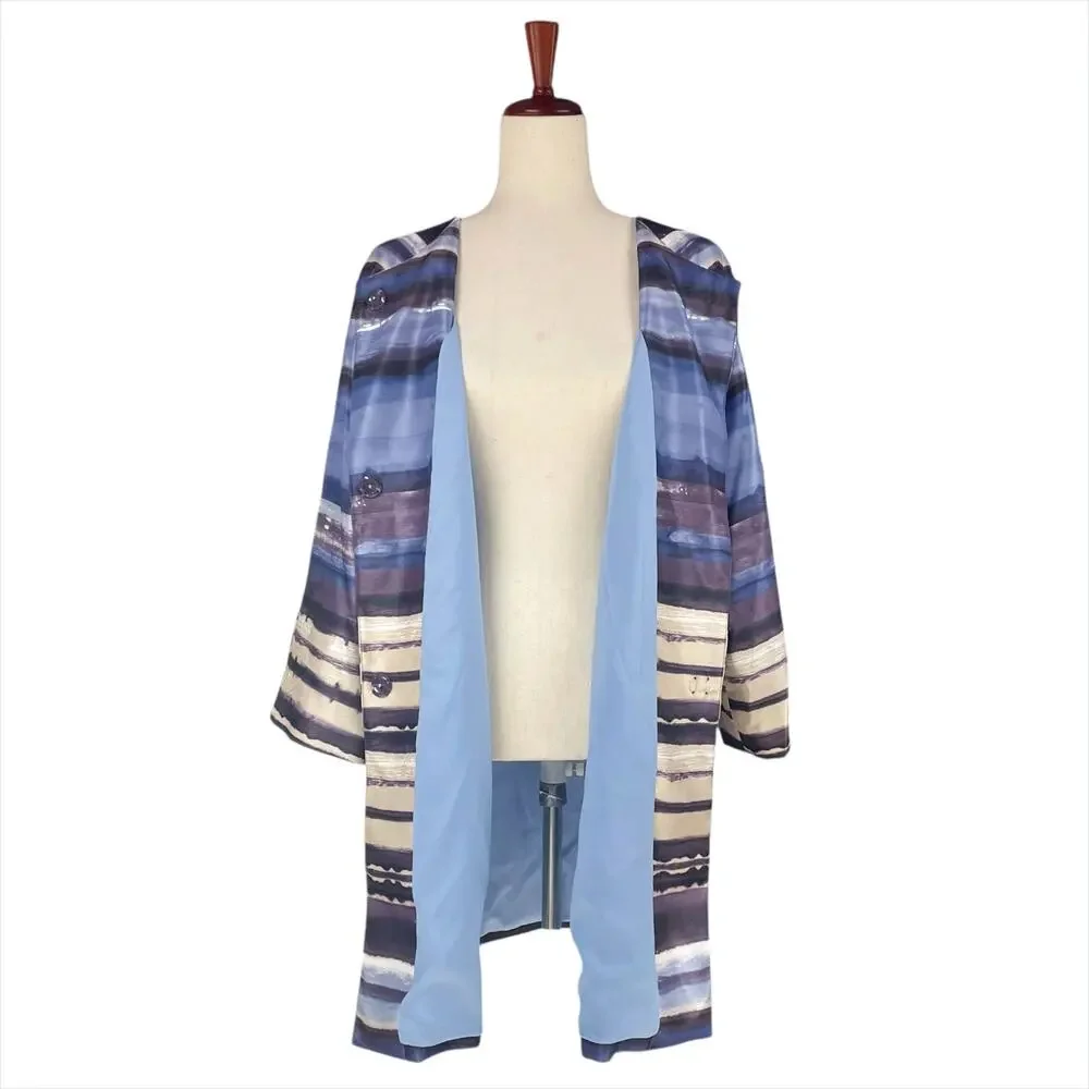CHICO'S NWT Satin Shantung Topper 3/4 Sleeve Jacket Watercolor Stripe Sz 2 L/12